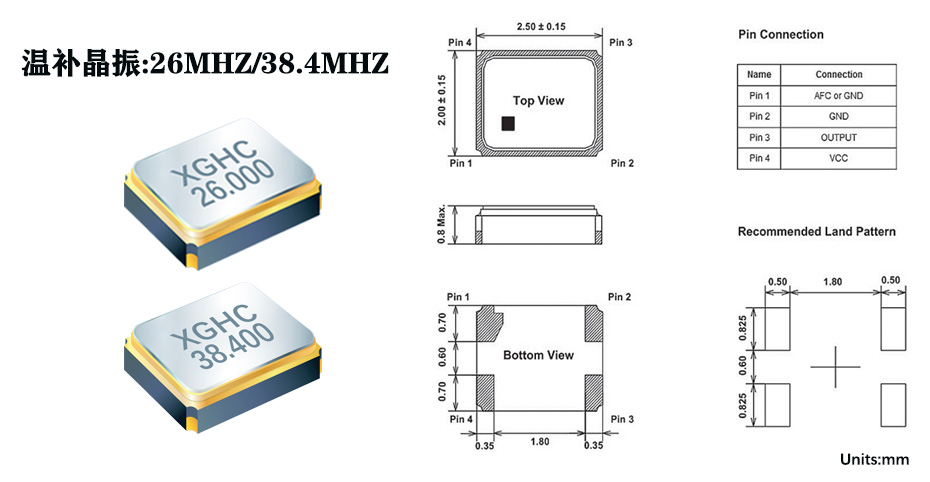 溫補(bǔ)晶振實(shí)物與尺寸結(jié)構(gòu)圖
