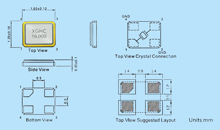 SMD2016無源晶振結構圖